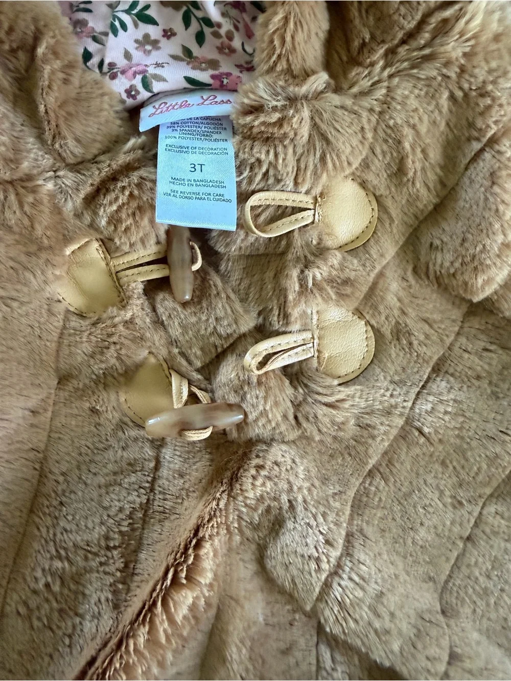 Little Lass Brown Faux-Fur Poncho Cape with Toggle Closures
